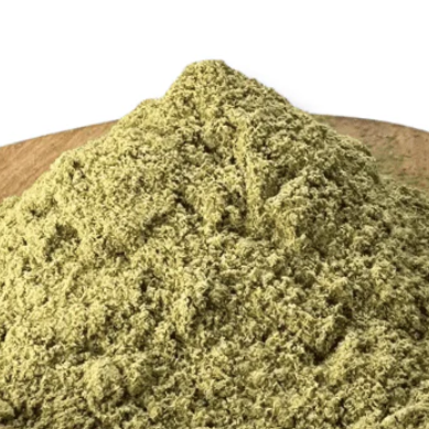 A close-up of Organic Horsetail Powder from The Herb Shed Wollongong, Australia, showing its finely ground texture and natural muted green colouring.