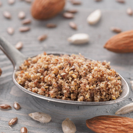 Spoonful of LSA mix (linseed, sunflower seed, and almond) blend from The Herb Shed Wollongong