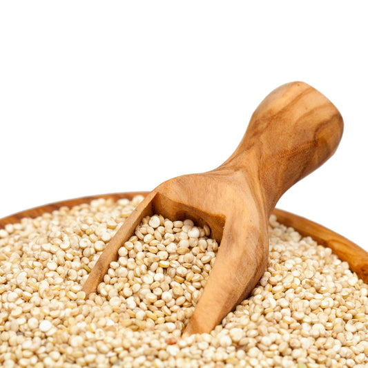 White quinoa in a wooden bowl – pale protein-rich grain from The Herb Shed Wollongong