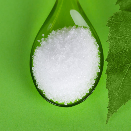 Xylitol sweetener powder in spoon