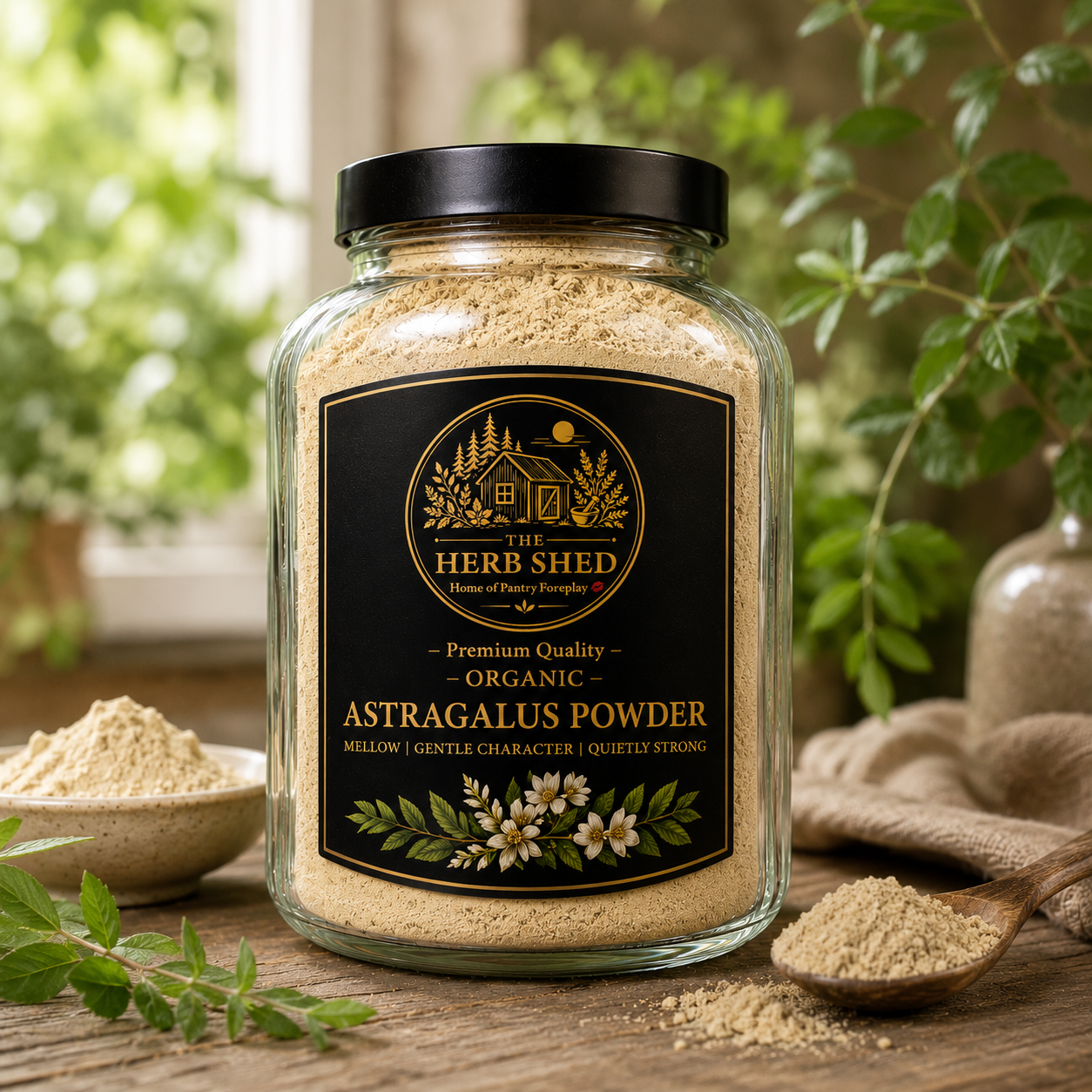 Organic astragalus powder jar from The Herb Shed Wollongong