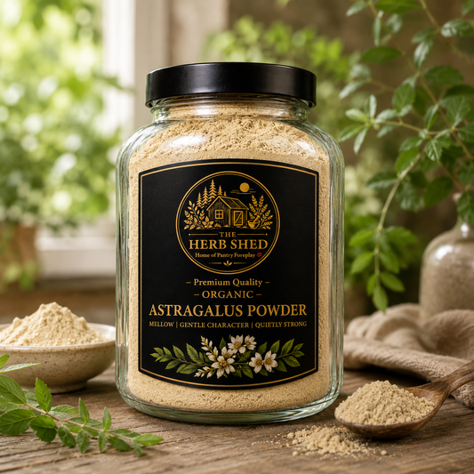 Organic astragalus powder jar from The Herb Shed Wollongong