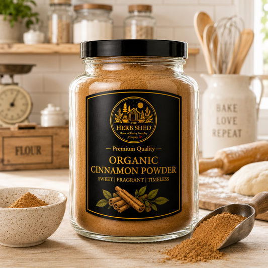 Organic cinnamon powder jar from The Herb Shed Wollongong