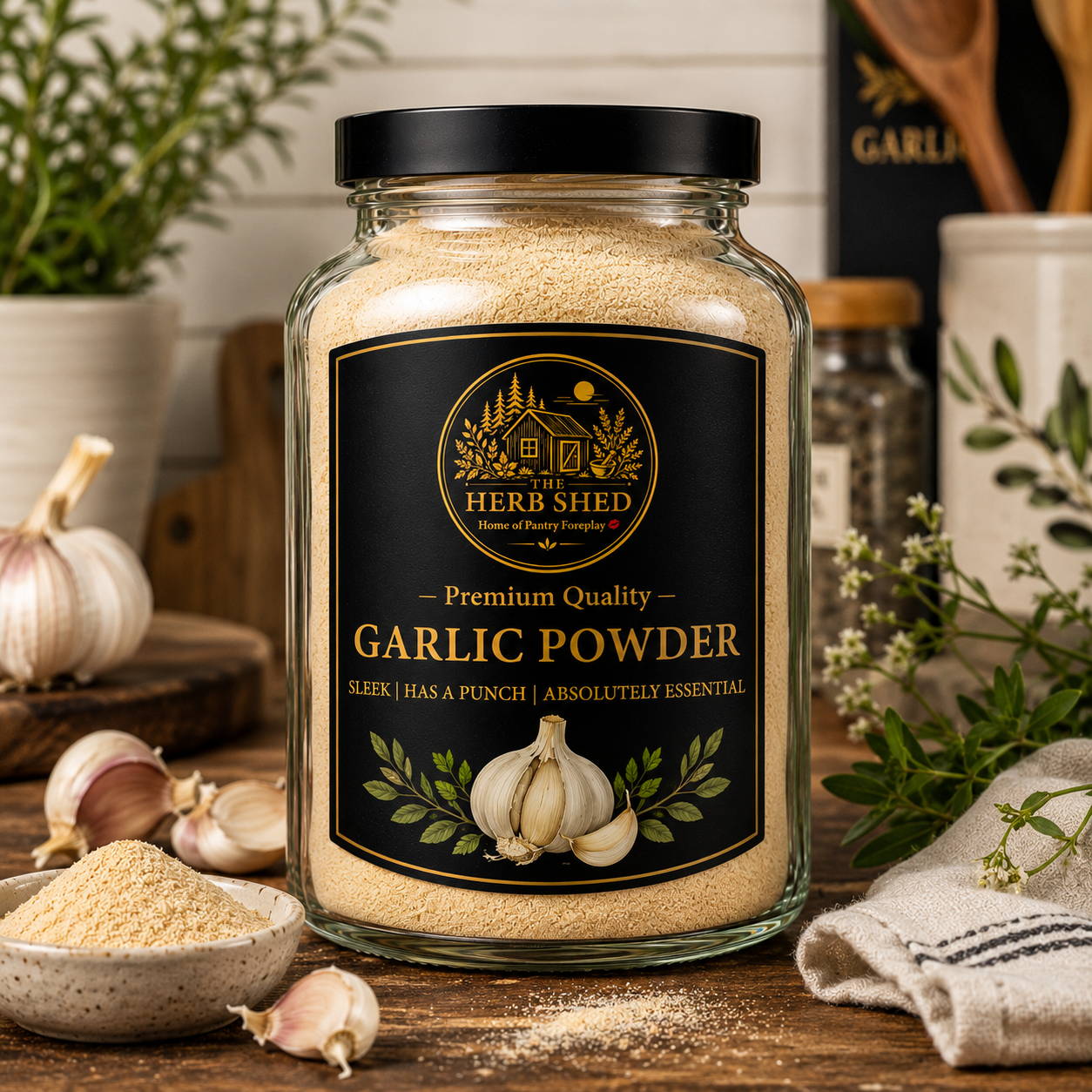 Garlic powder jar from The Herb Shed Wollongong