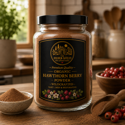 Hawthorn berry powder dried jar from The Herb Shed Wollongong
