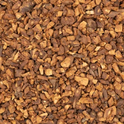 Organic roasted dandelion root tea pieces ready for brewing