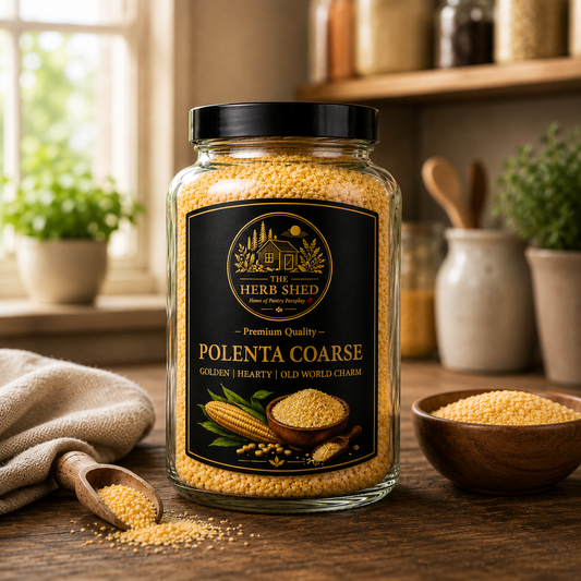 Coarse polenta jar from The Herb Shed Wollongong