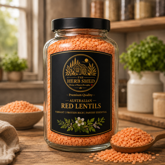 Australian red lentils jar from The Herb Shed Wollongong