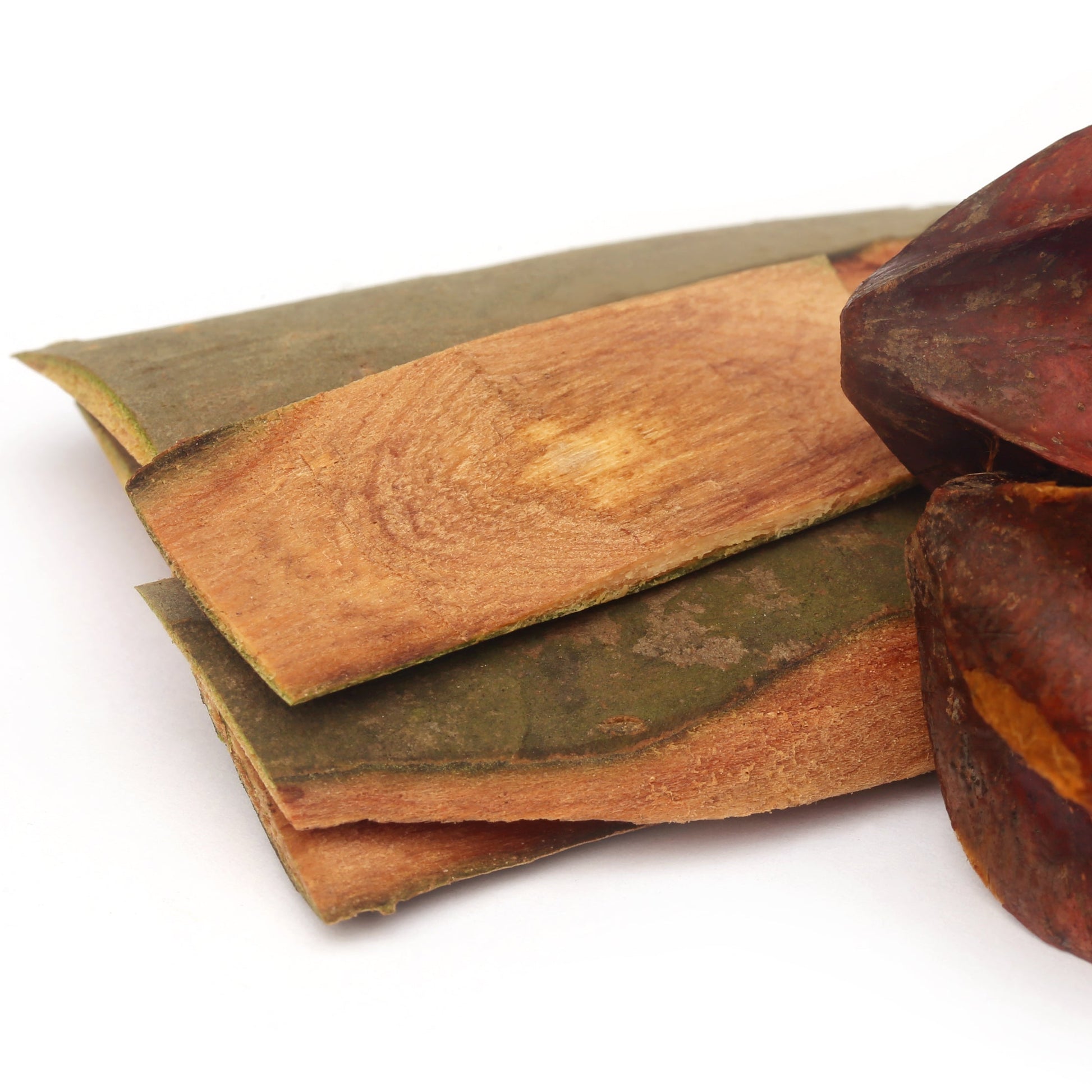 Whole arjuna bark pieces in natural red-brown tones for The Herb Shed Wollongong.