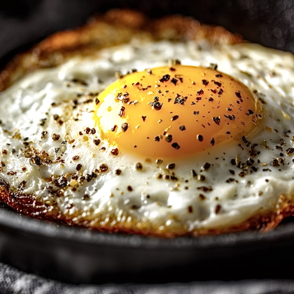 Fried egg seasoned with Cracked Black Pepper, from The Herb Shed Wollongong Australia.