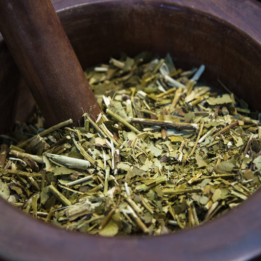 Close-up of loose leaf Yerba Mate tea