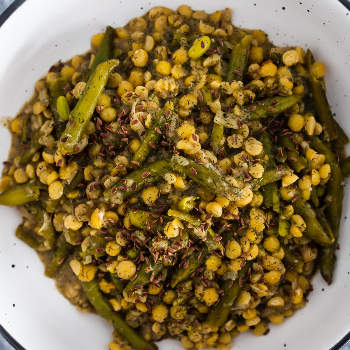 Cooked Yellow Split Peas served with herbs, from The Herb Shed Wollongong Australia.