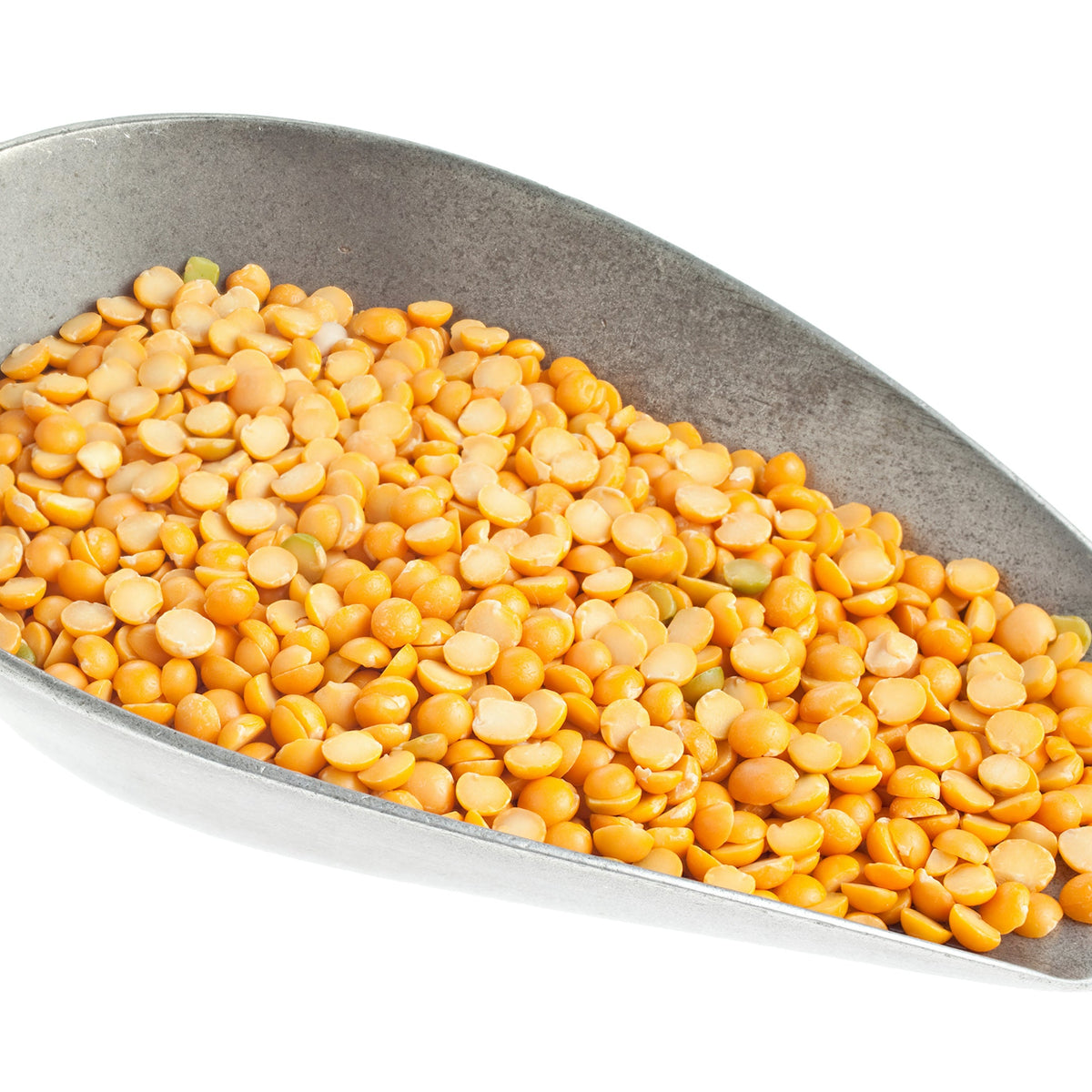Yellow Split Peas displayed in a metal scoop, from The Herb Shed Wollongong Australia.